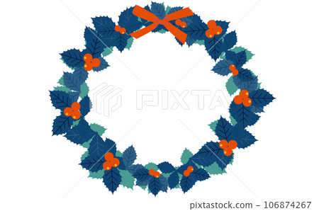 Christmas wreath frame made of ribbon and holly 106874267
