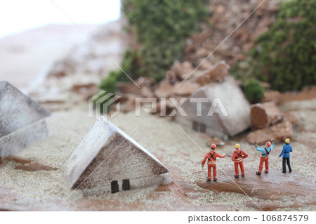 Collapsed houses and city diorama model due to disaster Collapsed houses and city diorama model due to disaster 106874579