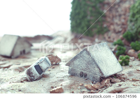 Collapsed houses and city diorama model due to disaster Collapsed houses and city diorama model due to disaster 106874596