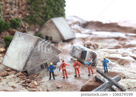 因災難而倒塌的房屋和城市立體模型 106874599