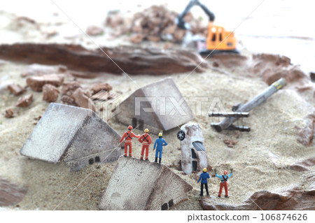 因災難而倒塌的房屋和城市立體模型 106874626