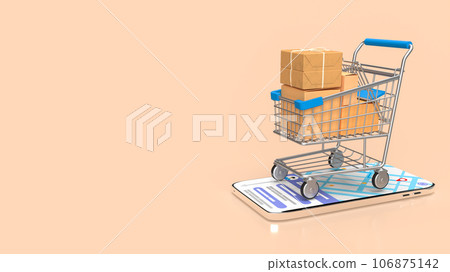 The shopping trolley on mobile 3d rendering The shopping trolley on mobile 3d rendering 106875142
