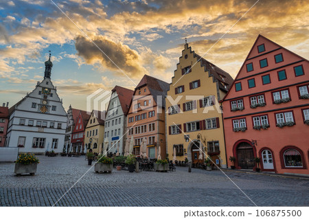 Rothenburg ob der Tauber Germany, sunrise city skyline at Marktplatz Market Square the Town on Romantic Road of Germany 106875500