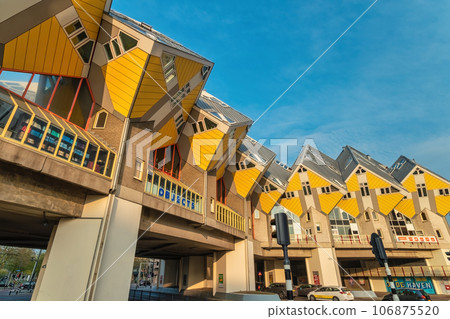 Rotterdam, Netherlands, looking up at the Cube Houses beautiful architecture in Rotterdam 106875520