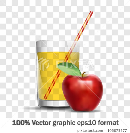 Healthy and tasty apple smoothie or juice in a glass transparent glass with a straw. Glass transparent with any background. Summer sea. Vector in eps 10 format, no raster effects 106875577