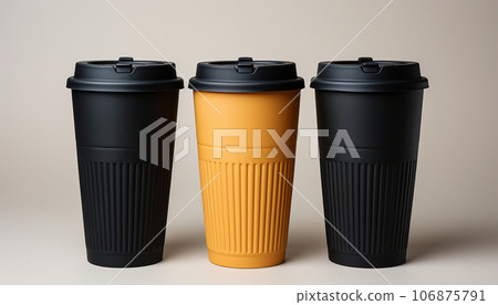 Set of multi-colored takeaway coffee glasses. Ai-generated 106875791