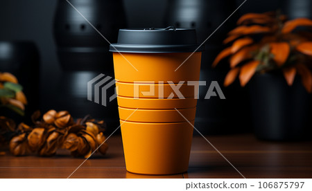 Yellow glass of takeaway coffee. Ai-generated 106875797