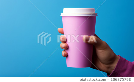 Pink takeaway coffee glass. Ai-generated 106875798
