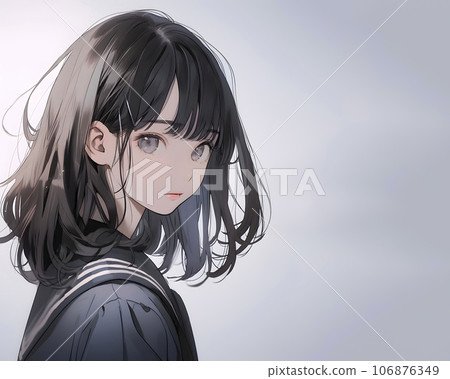 女學生回頭看的動漫風格插圖（AI 生成圖像） 106876349