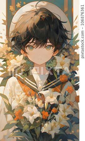 一個穿著水手服的男孩被許多美麗的花朵包圍(AI 生成的圖像) 一個穿著水手服的男孩被許多美麗的花朵包圍(AI 生成的圖像) 106876361