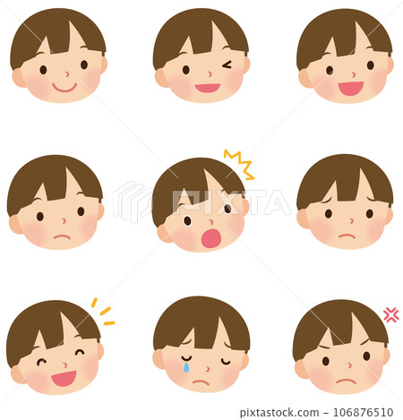 兒童男孩小學生面部表情設置面部圖標 106876510