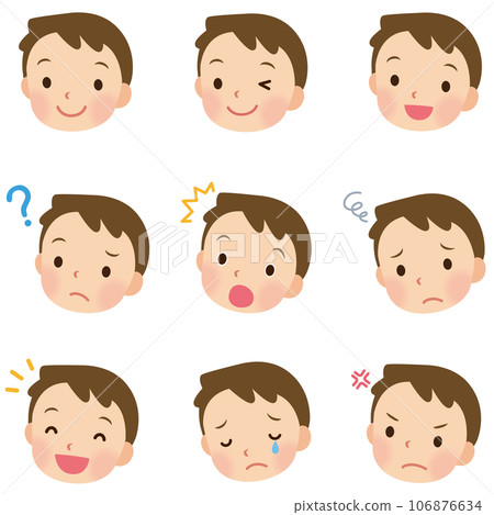 兒童男孩小學生面部表情設置面部圖標 106876634