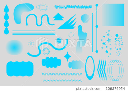 Set psychedelic retro futuristic abstract geometric shapes wireframe, cyberpunk elements. Neon colors isolated 106876954