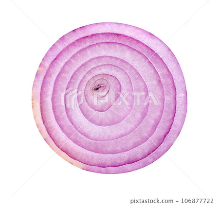 sliced red onion isolated on white background. Top view 106877722