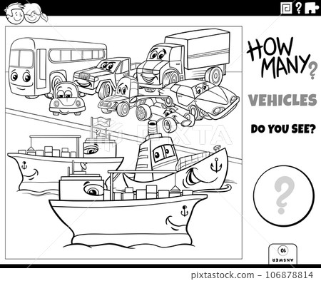counting cartoon transportation vehicles educational activity coloring page 106878814