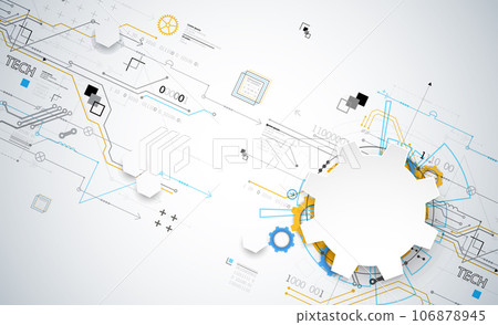 Abstract technology concept. Circuit board, high computer color background. Vector illustration with space for content, web - template, business tech presentation. Abstract technology concept. Circuit board, high computer color background. Vector illustration with space for content, web - template, business tech presentation. 106878945