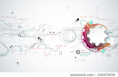 Abstract technology concept. Circuit board, high computer color background. Vector illustration with space for content, web - template, business tech presentation. Abstract technology concept. Circuit board, high computer color background. Vector illustration with space for content, web - template, business tech presentation. 106878950