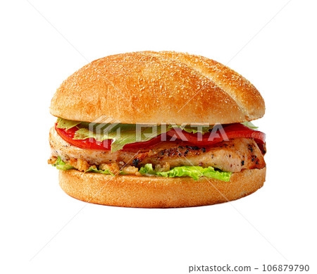 Fresh delicious burger isolated on white background 106879790