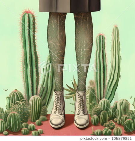 Female legs in sneakers and cactus 106879831