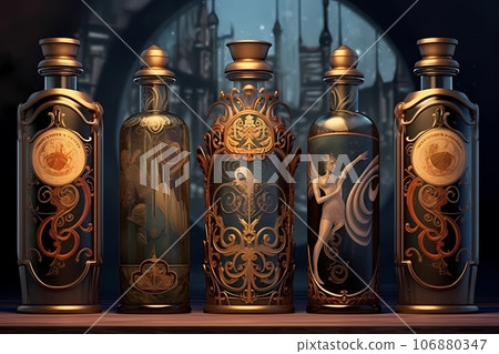 Vintage bottles with magic potions 106880347