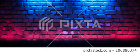 Neon light on brick walls. Lighting effect blue and red neon background 106880374