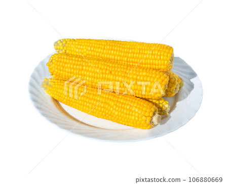Boiled corn cobs on a white. Boiled corn cobs on a white. 106880669