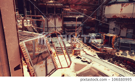 An aged building covered in rust, showcasing the beauty of decay 106880995