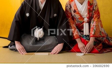 Image of a married couple wearing traditional Japanese clothing Image of a married couple wearing traditional Japanese clothing 106882690