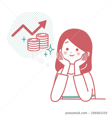 Vector illustration material of a woman who is happy imagining that her money will increase through investment 106883103