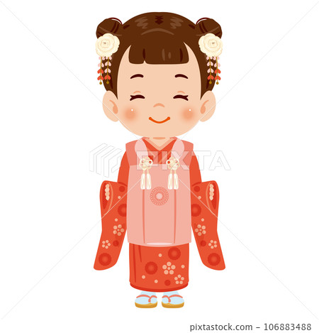 Girl in pink kimono, smiling 106883488