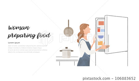 矢量插畫素材：檢查冰箱內部的女人 106883652