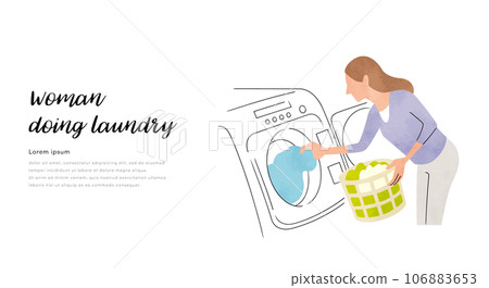 Vector illustration material: A woman taking out laundry from a washing machine 106883653