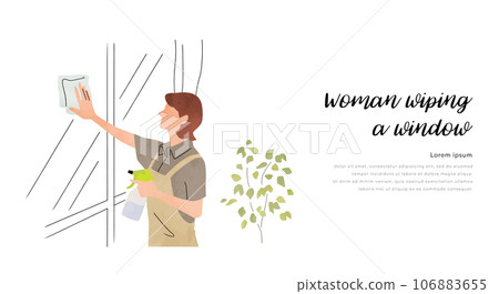 矢量插畫素材:清潔室內窗戶的婦女 矢量插畫素材:清潔室內窗戶的婦女 106883655