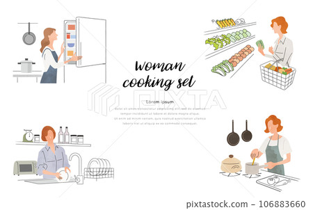 Vector illustration material: woman preparing food, person set Vector illustration material: woman preparing food, person set 106883660