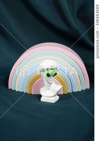 bust of David with fake bulging eyes and rainbow bust of David with fake bulging eyes and rainbow 106883689