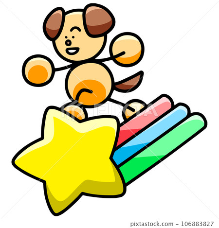 Illustration of a dog riding a shooting star (horizontal flipped version) 106883827