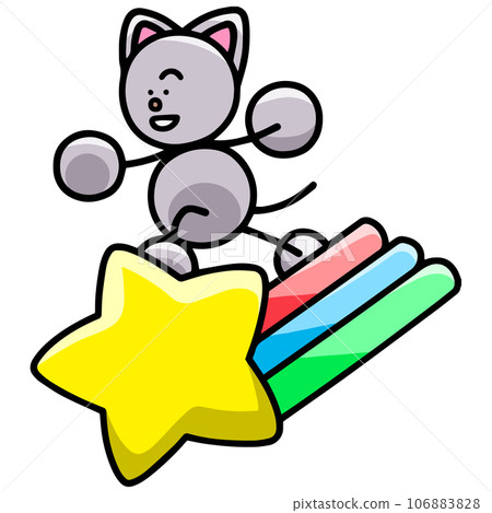 Illustration of Nyanmaru riding a shooting star (horizontal flipped version) Cat Illustration of Nyanmaru riding a shooting star (horizontal flipped version) Cat 106883828