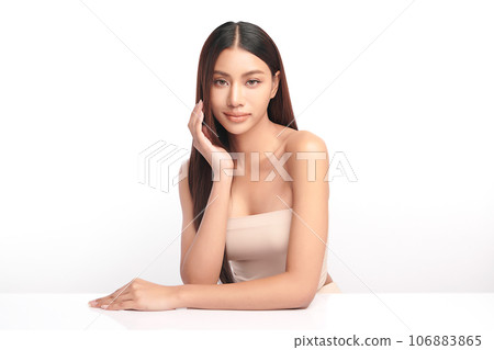 Beautiful young asian woman with clean fresh skin on white background, Face care, Facial treatment, Cosmetology, beauty and spa, Asian women portrait. 106883865