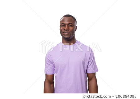 young 30 year old american man with a short haircut in a light t-shirt on a white background with young 30 year old american man with a short haircut in a light t-shirt on a white background with 106884095