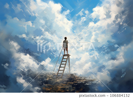 [AI generated image] Man looking up at the sky 106884132