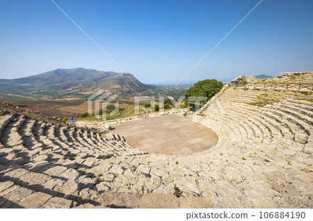 Greek Theatre of Segesta. The archaeological site at Sicily. Greek Theatre of Segesta. The archaeological site at Sicily. 106884190