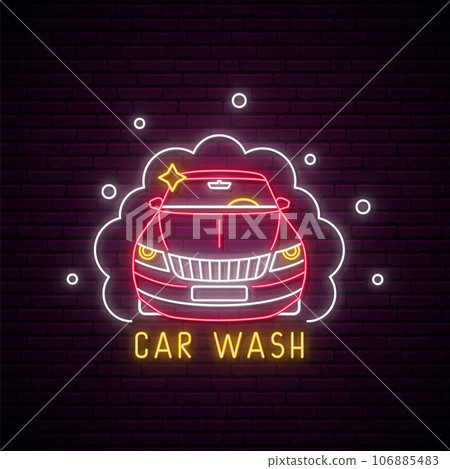 Neon car wash signboard. 106885483