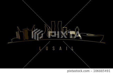 Golden Lusail skyline silhouette. 106885491