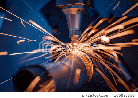 CNC Laser and gas cutting of metal, modern industrial technology. 106885536