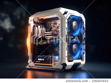 modern gaming pc case of space style, Technology PC Case of futuristics. AI Generative. 106885683