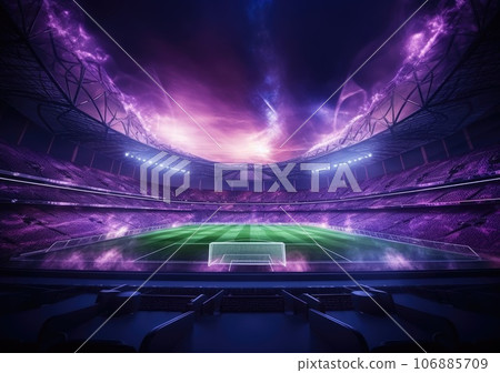 neon stadium stage, Glowing neon lighting and a blank platform for product placement, Satge platform for concert. AI Generative. 106885709