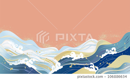 Japanese style background illustration with sea waves Japanese style background illustration with sea waves 106886634