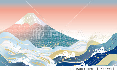 Japanese style background illustration with sea waves Japanese style background illustration with sea waves 106886641