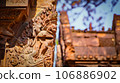 Mysterious Ancient ruins Banteay Srei temple - famous Cambodian landmark, Angkor Wat complex of temples. Siem Reap, Cambodia. 106886902