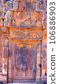 Mysterious Ancient ruins Banteay Srei temple - famous Cambodian landmark, Angkor Wat complex of temples. Siem Reap, Cambodia. 106886903